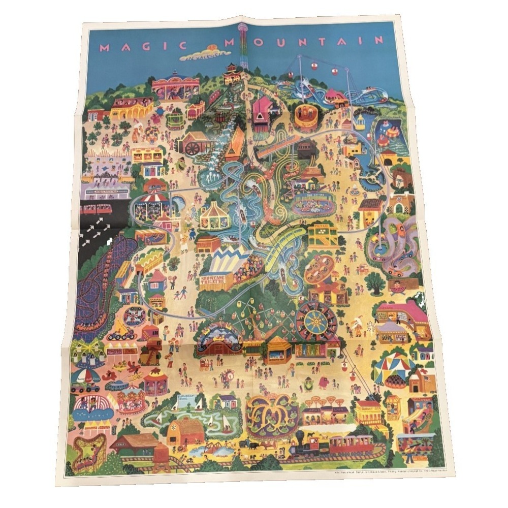 vintage 1973 Magic Mountain Amusement Park poster map (29" x 21") RARE HTF